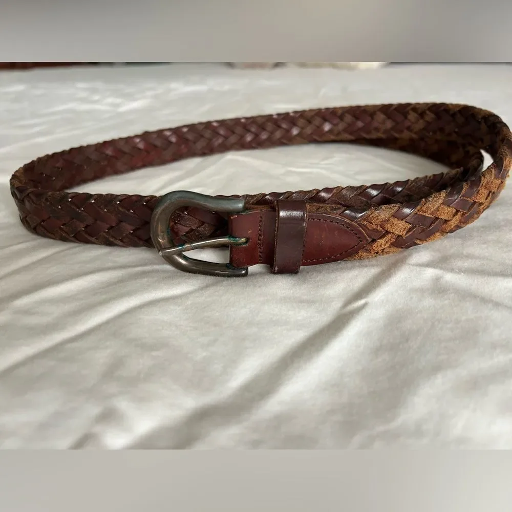 Men's Brown Multigrain Argentina Cowhide Braided Leather Belt Two Toned Size 44